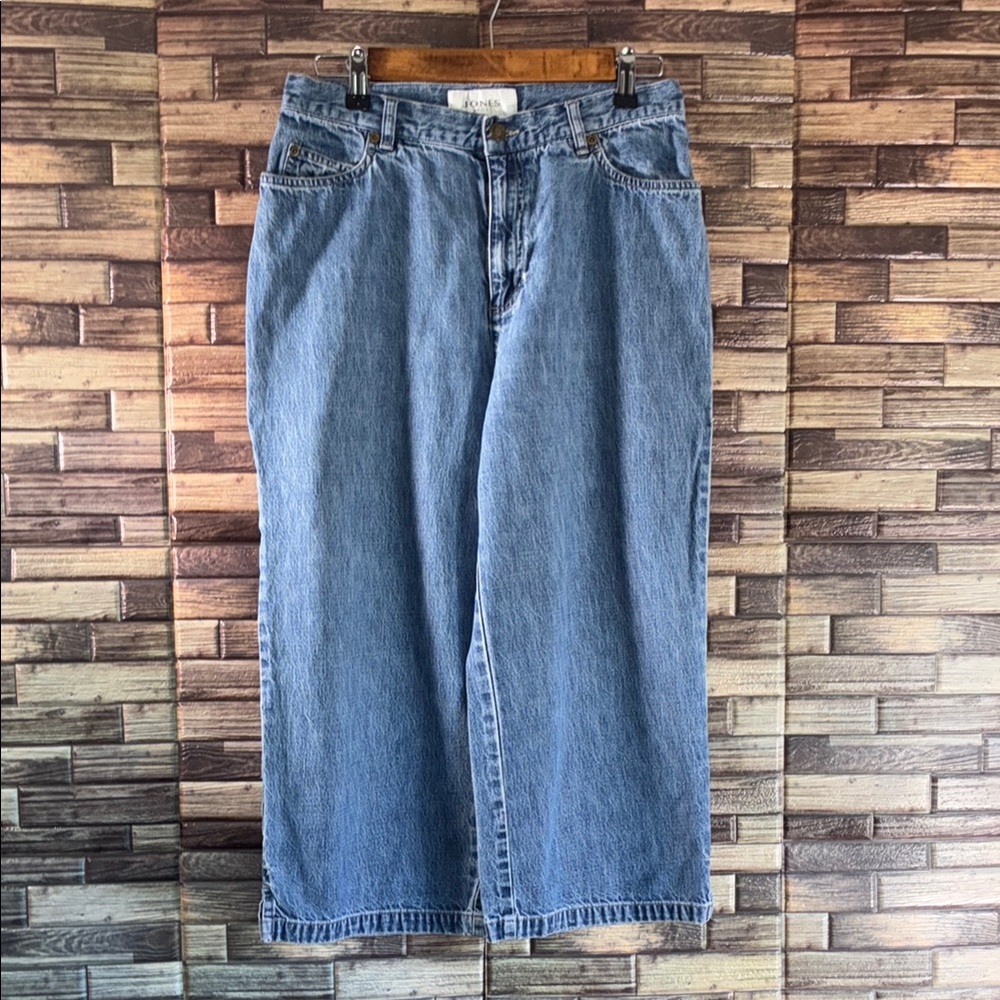 Vintage Jones New York Sport Blue Denim Wide-Leg Bareback Capris Size 10